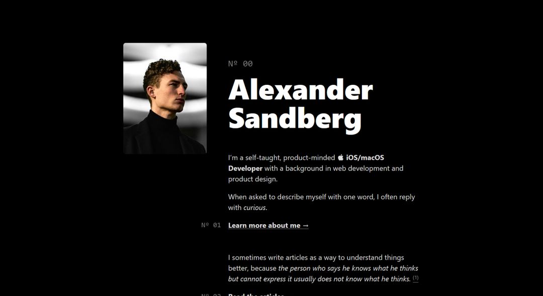 Screenshot of Alexander Sandberg website